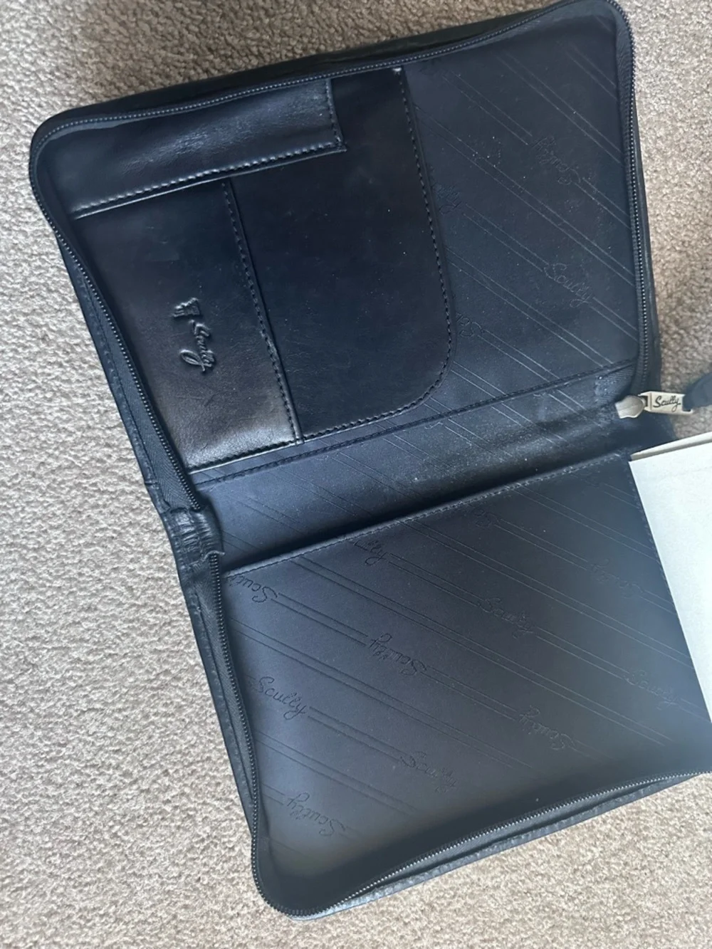 Vintage Scully Black Leather Zip Portfolio Organizer (READ description)